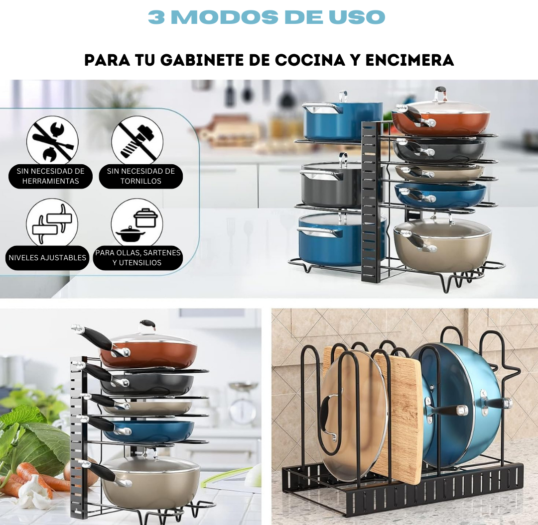 OLLA RACK®-ORGANIZADOR DE OLLAS, SARTENES Y UTENSILIOS COCINA